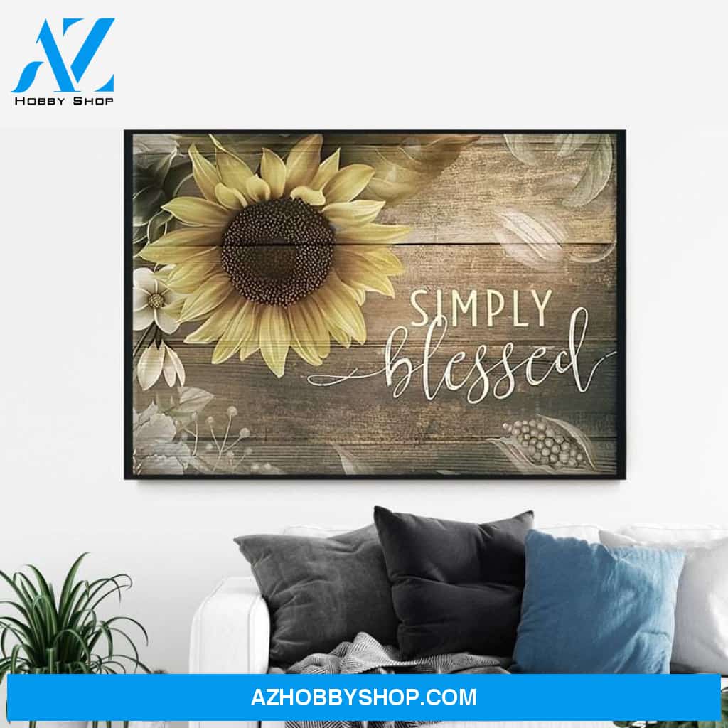 Custom Canvas Simply Blessed Wall Art, Christian Sunflower Wall Art