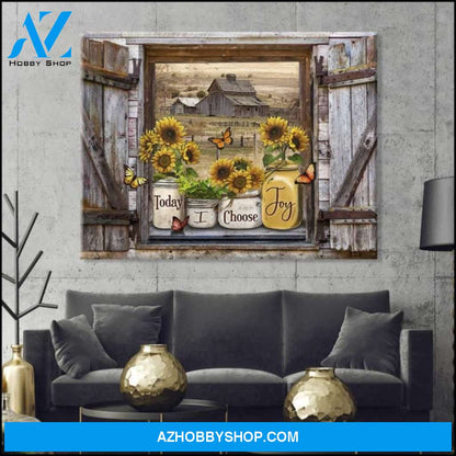 Custom Canvas Today I Choose Joy Canvas Wall Art Butterflies and Sunflowers On Rustic Window