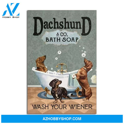 Custom Canvas Wash Your Wiener Vertical , Bathroom Decor, Long Dog, Bath, Bath Art, Bath Tub, Clawfoot