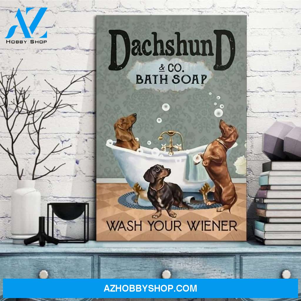 Custom Canvas Wash Your Wiener Vertical , Bathroom Decor, Long Dog, Bath, Bath Art, Bath Tub, Clawfoot