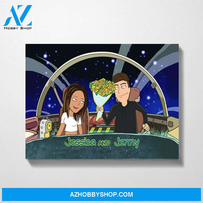 Custom Cartoon Portrait Landscape Canvas, Personalized Anniversary Family Gifts