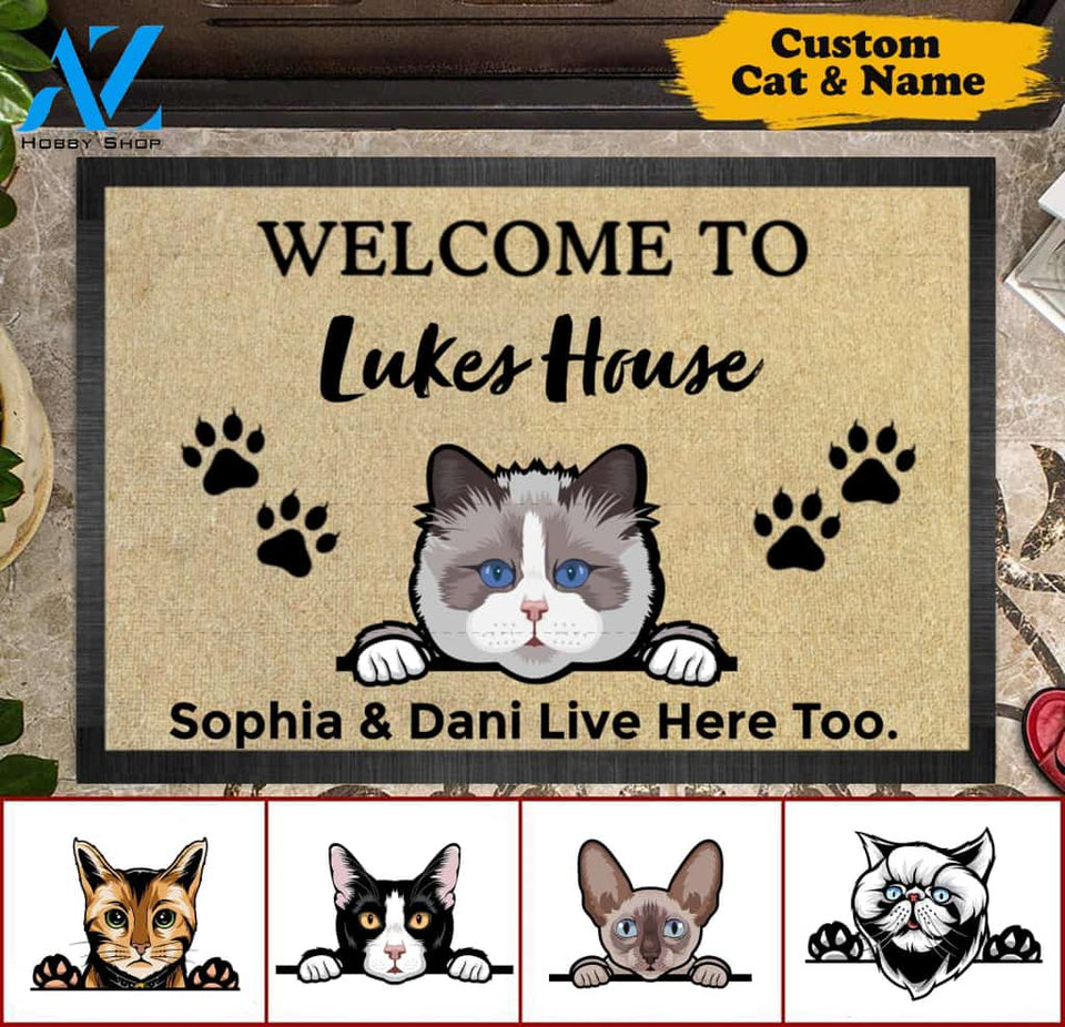 Custom Cartoon Welcome to Cats House Doormat | Welcome Mat | House Warming Gift