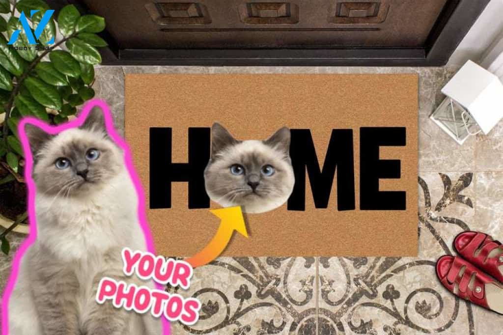 Custom Cat Photo Doormat, Personalized Doormat with Cats, Custom Housewarming Gift, Custom Pet Photo Welcome Mat for