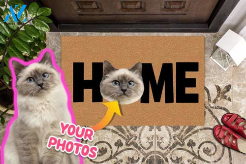 Custom Cat Photo Doormat, Personalized Doormat with Cats, Custom Housewarming Gift, Custom Pet Photo Welcome Mat for