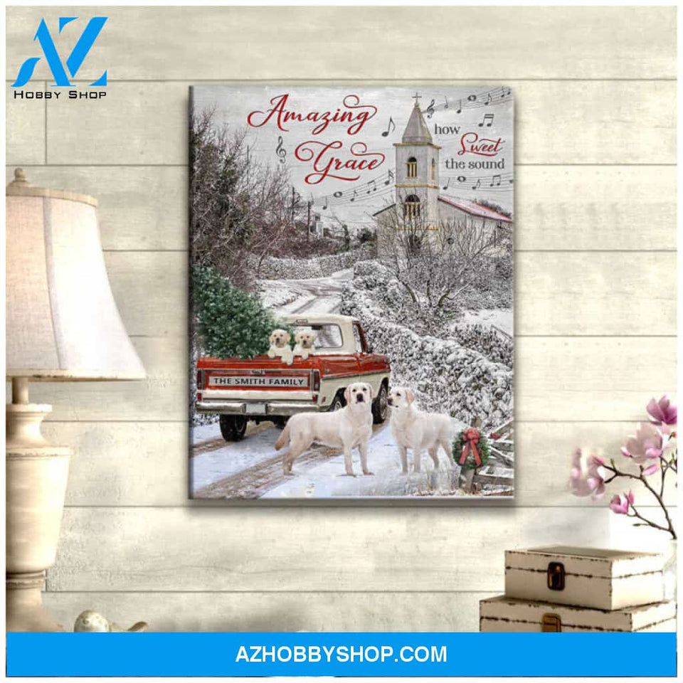 Custom Christmas Wall Art For Dog Lovers Labrador Amazing Grace Canvas Print