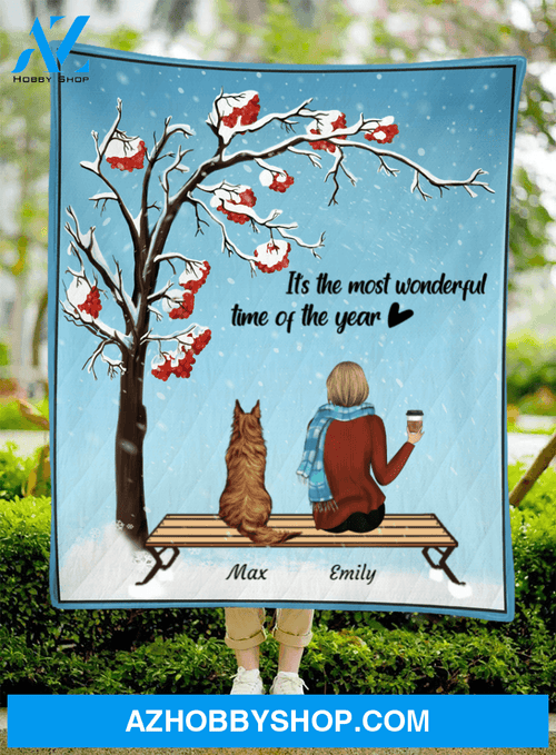 Custom Dog Blanket - Personalized Gift For Dog Mom - Upto 4 Dogs & Mom Quilt Blanket - It's the most wonderful time of the year