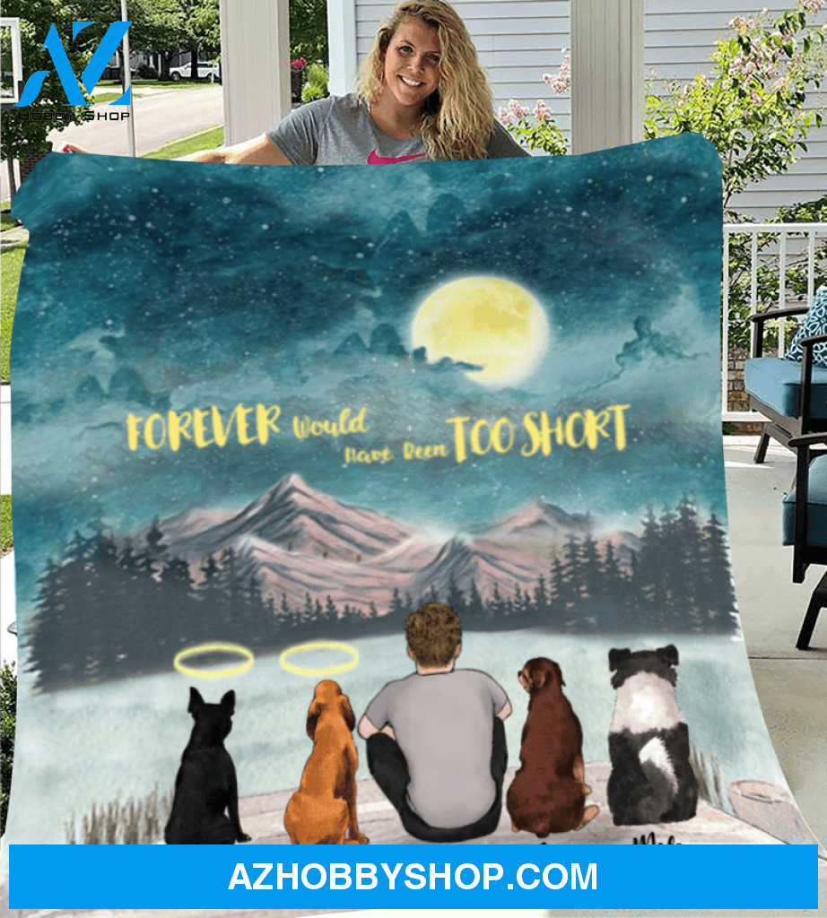 Custom Dog Dad Blanket - Personalized Father's Day Gift For Dog Dads - Dad & 4 dogs fleece blanket - I love you to the moon and back