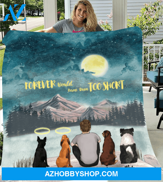Custom Dog Dad Blanket - Personalized Father's Day Gift For Dog Dads - Dad & 4 dogs fleece blanket - I love you to the moon and back