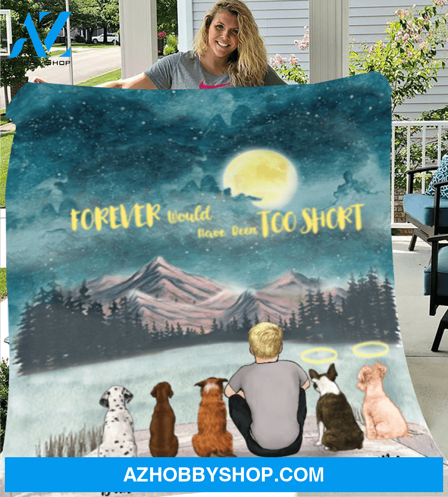 Custom Dog Dad Blanket - Personalized Father's Day Gift For Dog Dads - Dad & 5 dogs fleece blanket - I love you to the moon and back