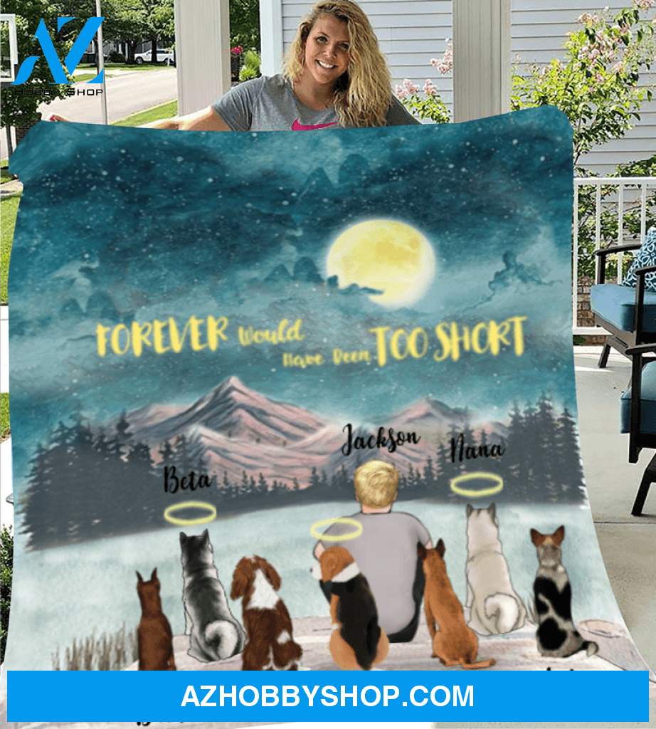 Custom Dog Dad Blanket - Personalized Father's Day Gift For Dog Dads - Dad & 7 dogs fleece blanket - I love you to the moon and back