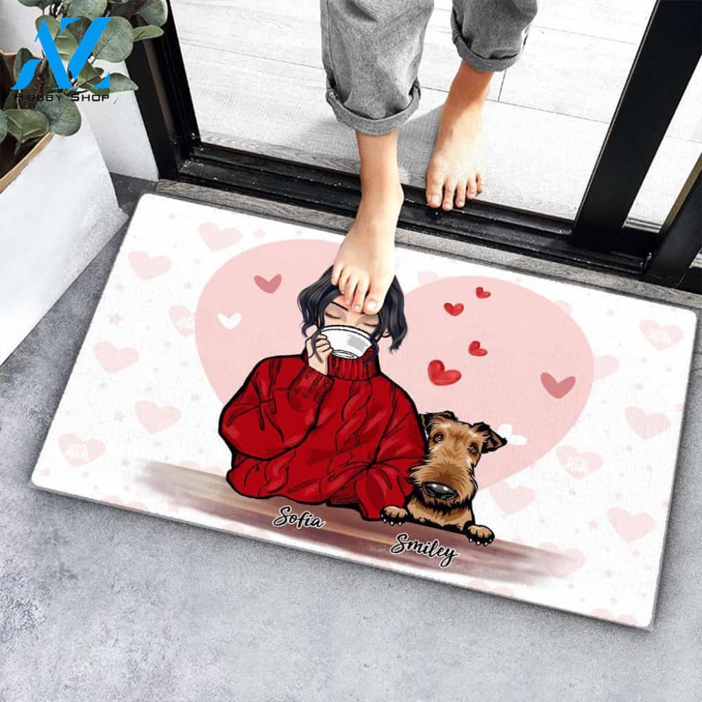 Custom Dog Mom Family Name Doormat, Personalized Housewarming Gift of Doormat