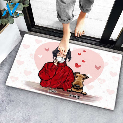 Custom Dog Mom Family Name Doormat, Personalized Housewarming Gift of Doormat