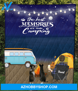 Custom Dog & Owner Blanket, Personalized Father's Day Gift Idea For Dog Dad, Dog Lovers - Personalized Man & 2 Dogs Night Beach Camping Quilt Blanket