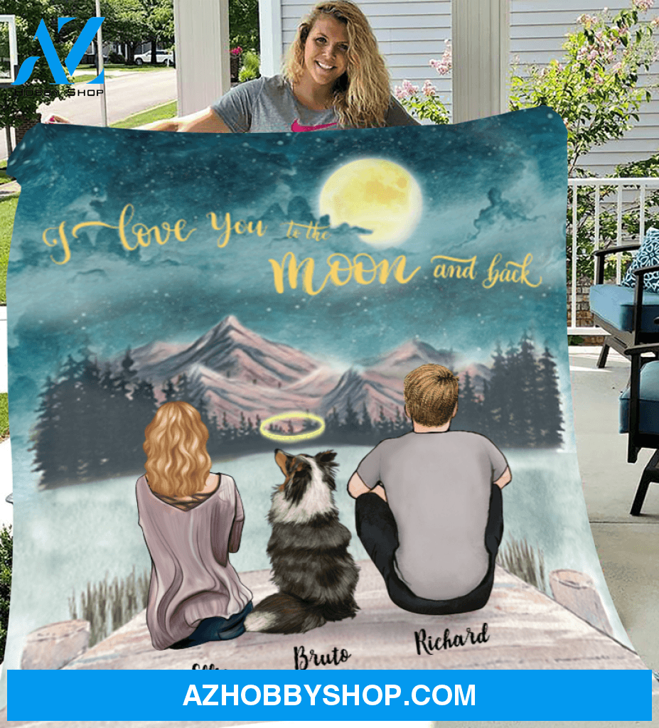 Custom dog & owners blanket - Best personalized gift for couple & dog lovers, dog dad mom - Upto 2 dogs & couple Fleece Blanket