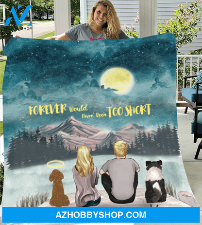 Custom dog & owners blanket - Best personalized gift for couple & dog lovers, dog dad mom - Upto 2 dogs & couple Fleece Blanket