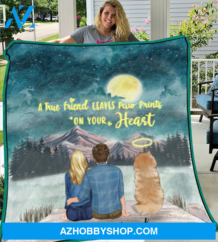 Custom dog & owners blanket - Best personalized gift for couple & dog lovers, dog dad mom - Couple & 1 Dog Quilt Blanket
