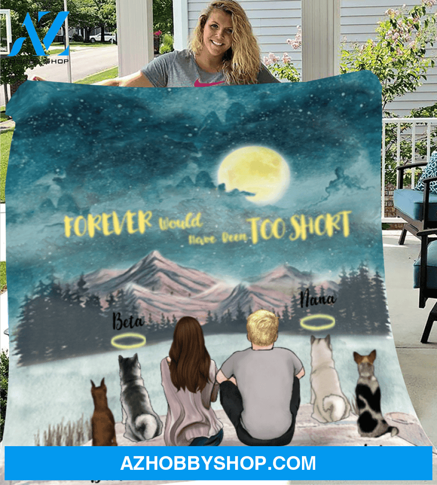 Custom dog & owners blanket - Best personalized gift for couple & dog lovers, dog dad mom - Couple & 4 Dogs Fleece Blanket