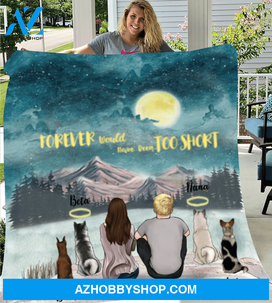 Custom dog & owners blanket - Best personalized gift for couple & dog lovers, dog dad mom - Couple & 4 Dogs Fleece Blanket