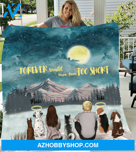 Custom dog & owners blanket - Best personalized gift for couple & dog lovers, dog dad mom - Couple & 5 Dogs Fleece Blanket