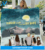 Custom dog & owners blanket - Best personalized gift for couple & dog lovers, dog dad mom - Couple & 5 Dogs Fleece Blanket
