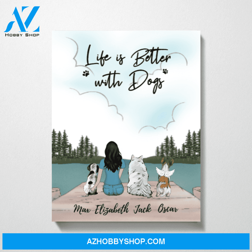 Custom Dogs and Woman Premium Canvas Personalized Gift for Dog Lovers