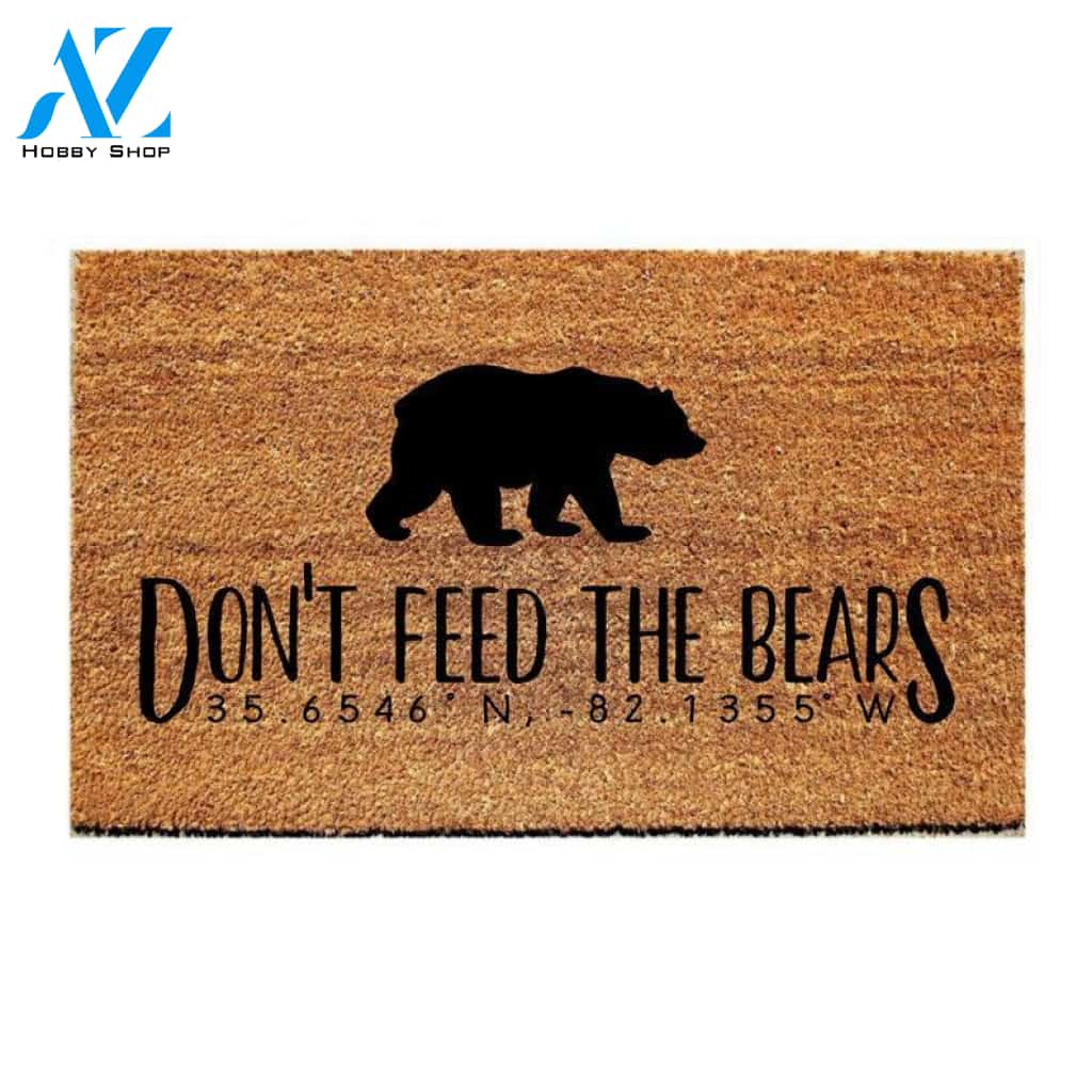 Custom Doormat | don't feed the bears, with custom coordinates