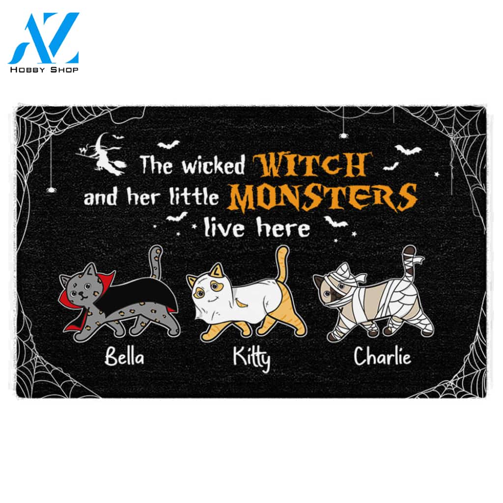 Personalized Cat Breed & Name, Custom Doormat, The Wicked Witch And Her Little Monsters Live Here, Cat Lovers, M0402, LOQN