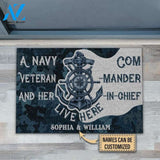 Custom DoormatPersonalized Navy Veteran Her Commander-In-Chief Live Here Doormat