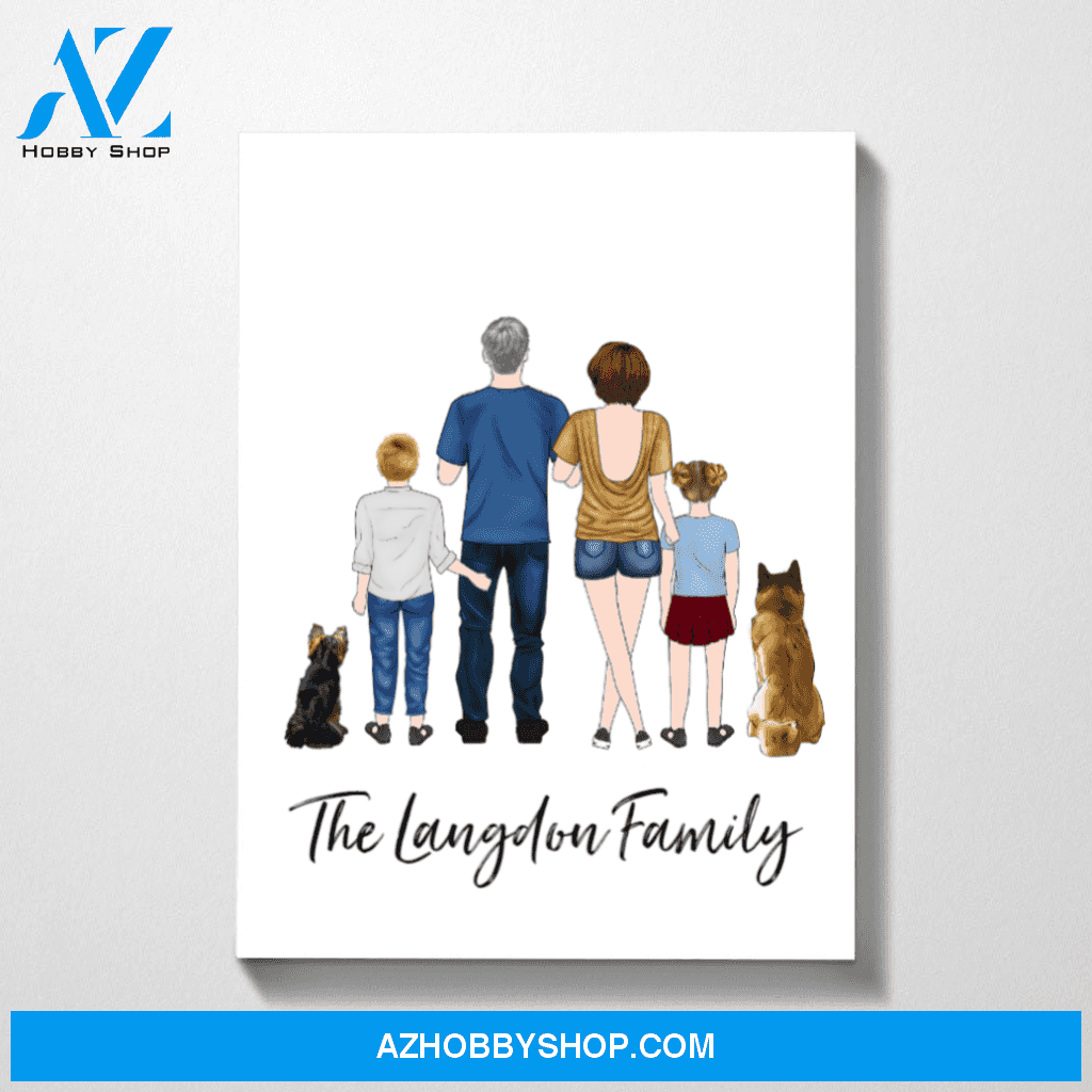 Custom Family and Two Dogs Personalized Premium Canvas Gifts for Family Lovers