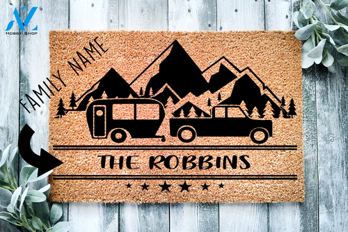 Custom Family Name Camping Doormat | Welcome Mat | House Warming Gift
