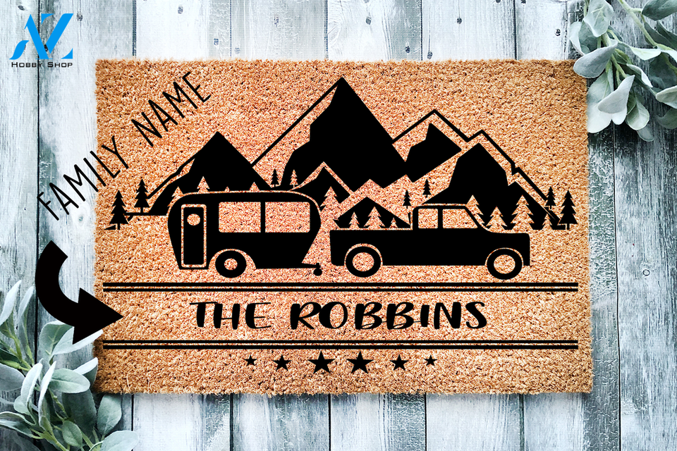 Custom Family Name Camping Doormat | Welcome Mat | House Warming Gift