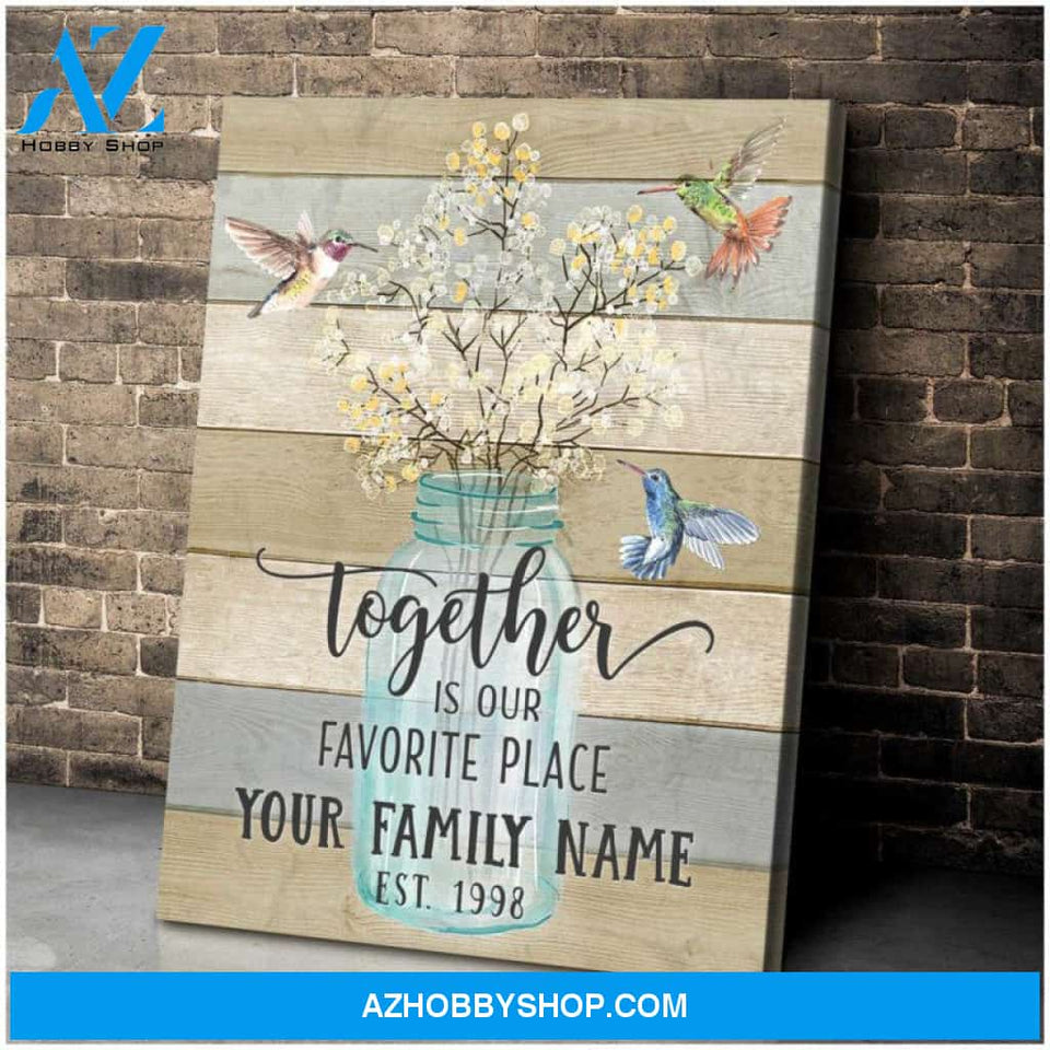 Custom Family Name Hummingbird and Breath Flower Canvas Wall Art