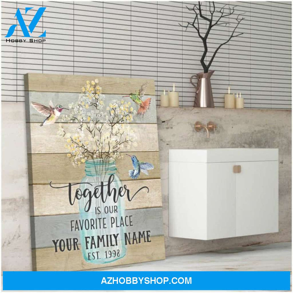 Custom Family Name Hummingbird and Breath Flower Canvas Wall Art