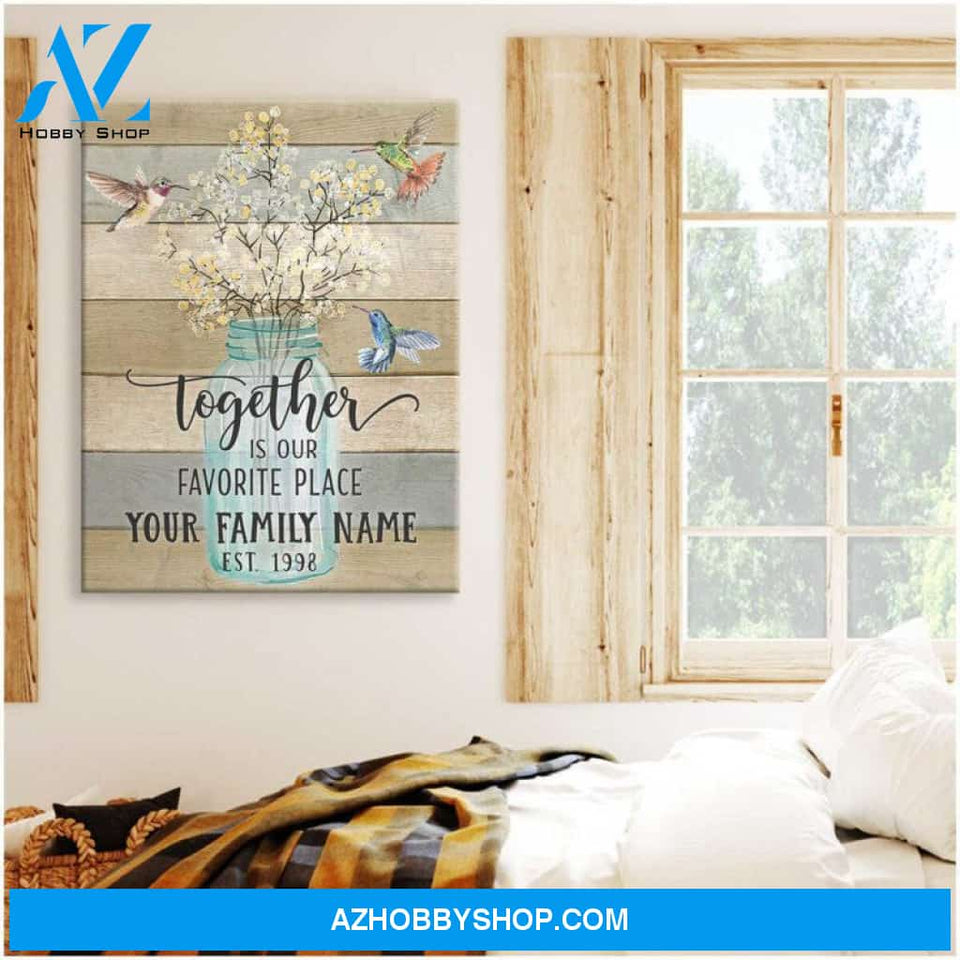 Custom Family Name Hummingbird and Breath Flower Canvas Wall Art
