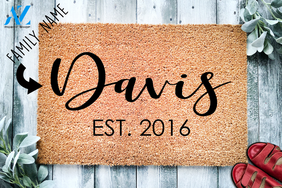 Custom Family Name & Year Basic Doormat | Welcome Mat | House Warming Gift