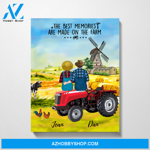 Custom Farmer Couple On Tractor Personalized Premium Canvas Gift for Farmers