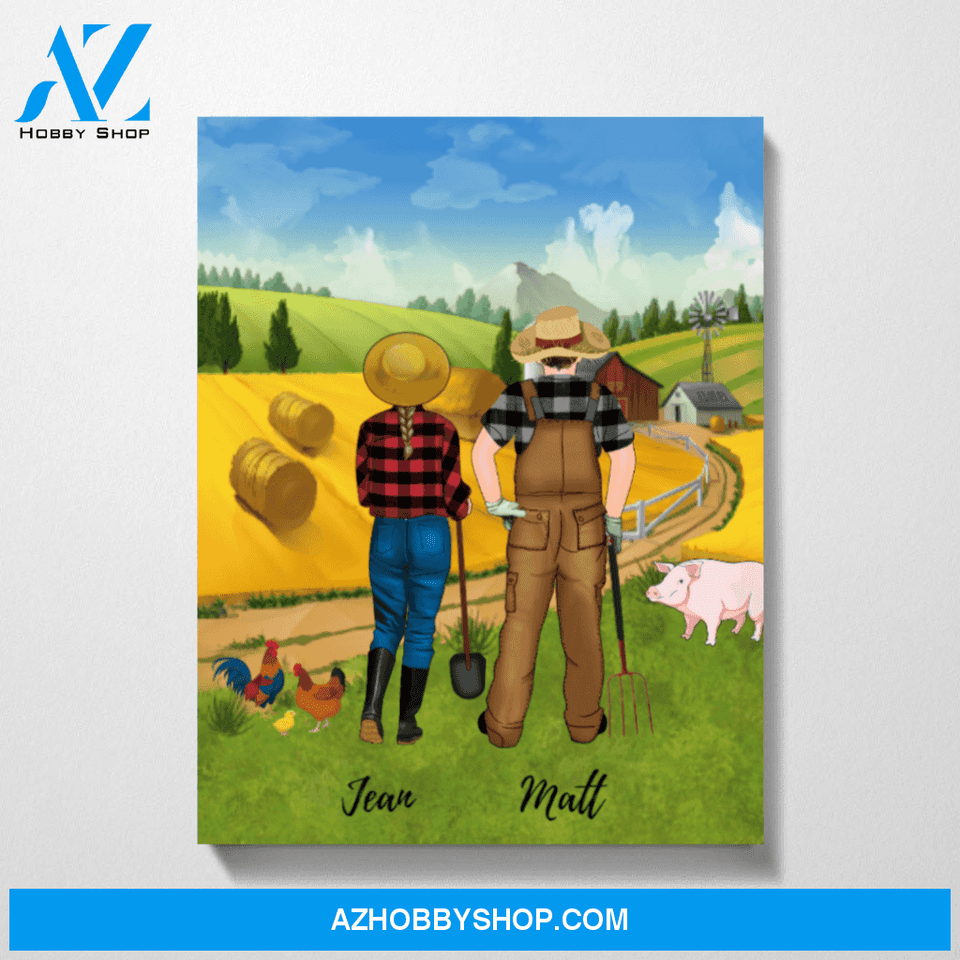 Custom Farming Couple Standing Personalized Premium Canvas Gift for Farmers