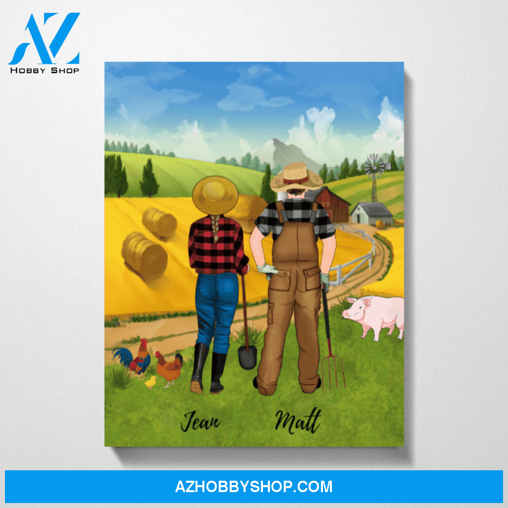 Custom Farming Couple Standing Personalized Premium Canvas Gift for Farmers