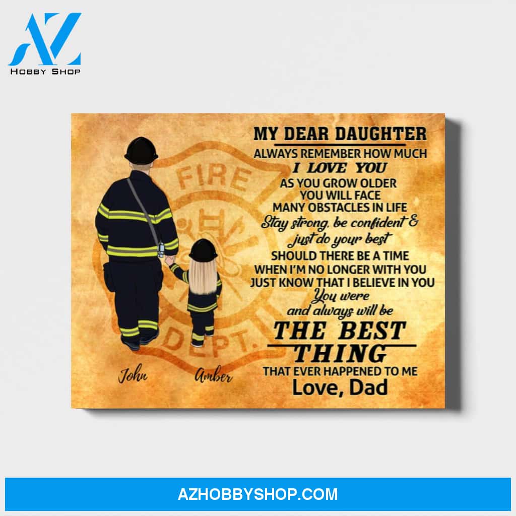 Custom Father and Daughter Landscape Canvas Personalized Gift for Firefighter