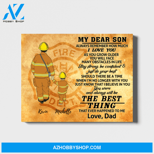 Custom Father and Son Landscape Canvas Personalized Gift for Firefighter