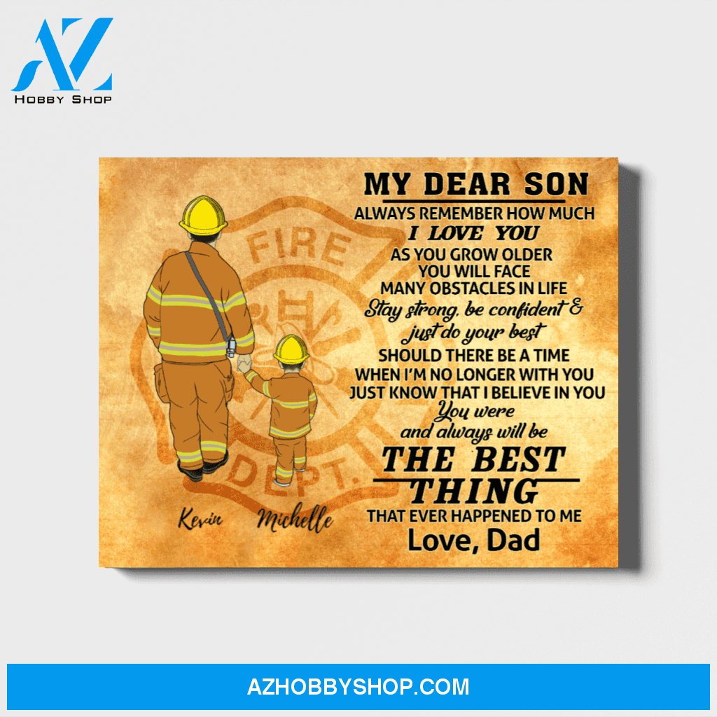 Custom Father and Son Landscape Canvas Personalized Gift for Firefighter