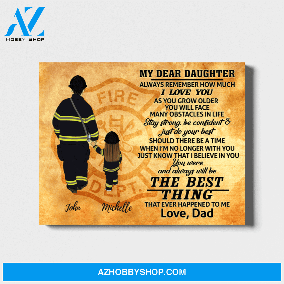 Custom Father Daughter Landscape Canvas Personalized Gift for Firefighter