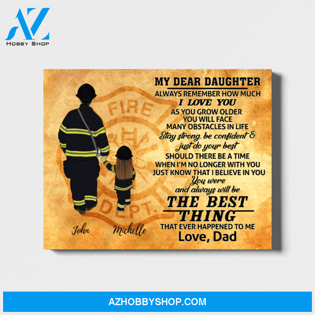Custom Father Daughter Landscape Canvas Personalized Gift for Firefighter