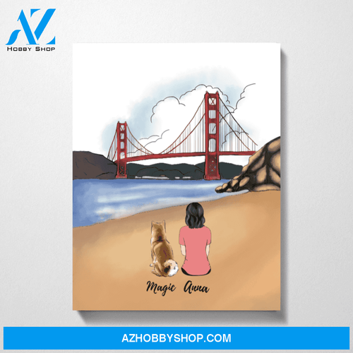 Custom Golden Gate Bridge Woman and Dogs Premium Canvas