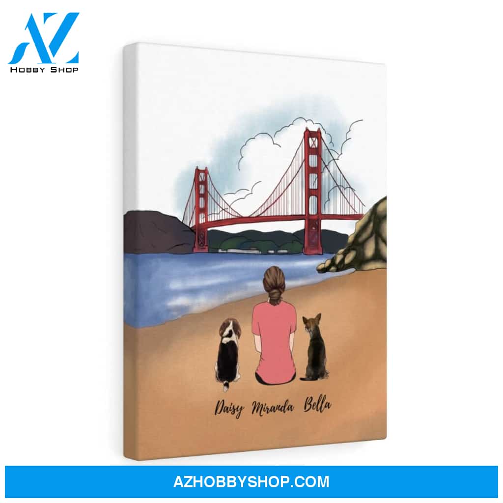 Custom Golden Gate Bridge Woman and Dogs Premium Canvas