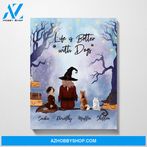 Custom Halloween Girl with Dogs Canvas Personalized Gift for Dog Lovers