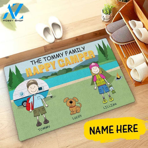 Custom Happy Campers Family Name Doormat, Personalized Housewarming Gift Doormat