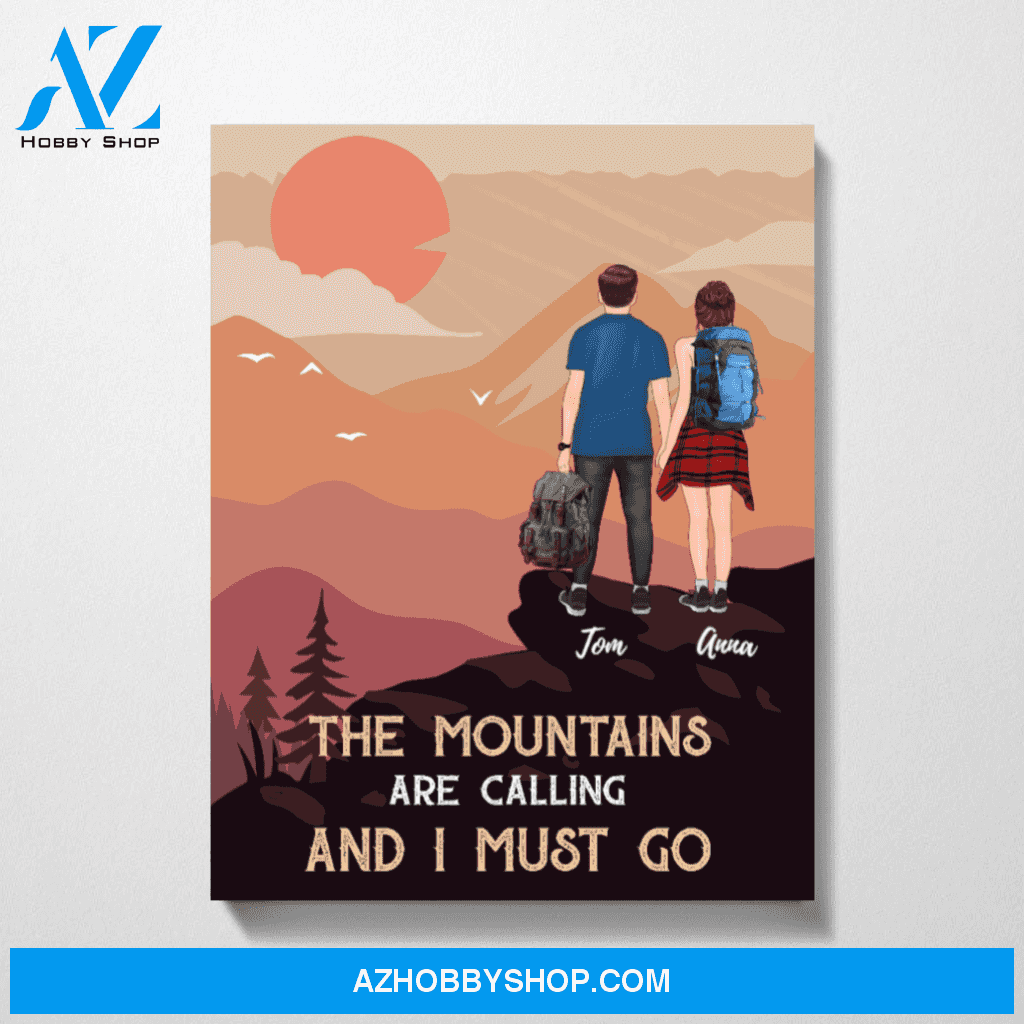 Custom Hiking Couple On Top Of A Mountain Personalized Premium Canvas Gift for Hiking Lovers
