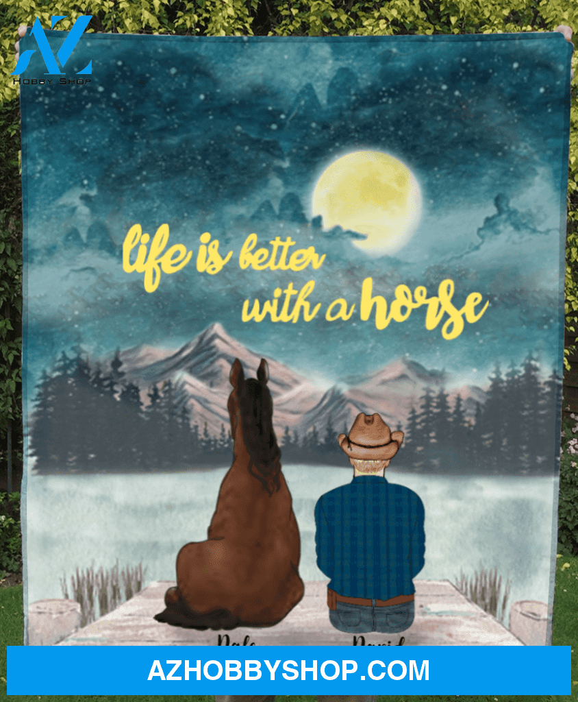 Custom Horse Blanket, Gift Idea For Horse Owners, Horse Dad - Man & 1 Horse Fleece Blanket - Life is better with a horse
