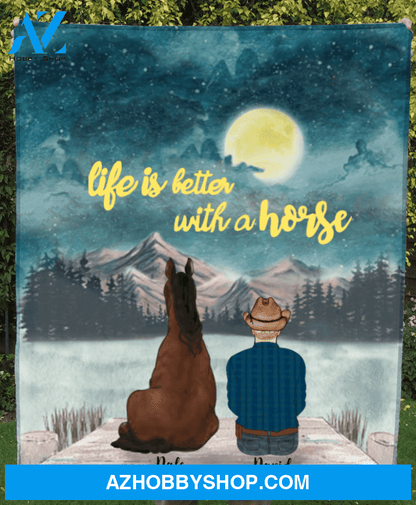 Custom Horse Blanket, Gift Idea For Horse Owners, Horse Dad - Man & 1 Horse Fleece Blanket - Life is better with a horse
